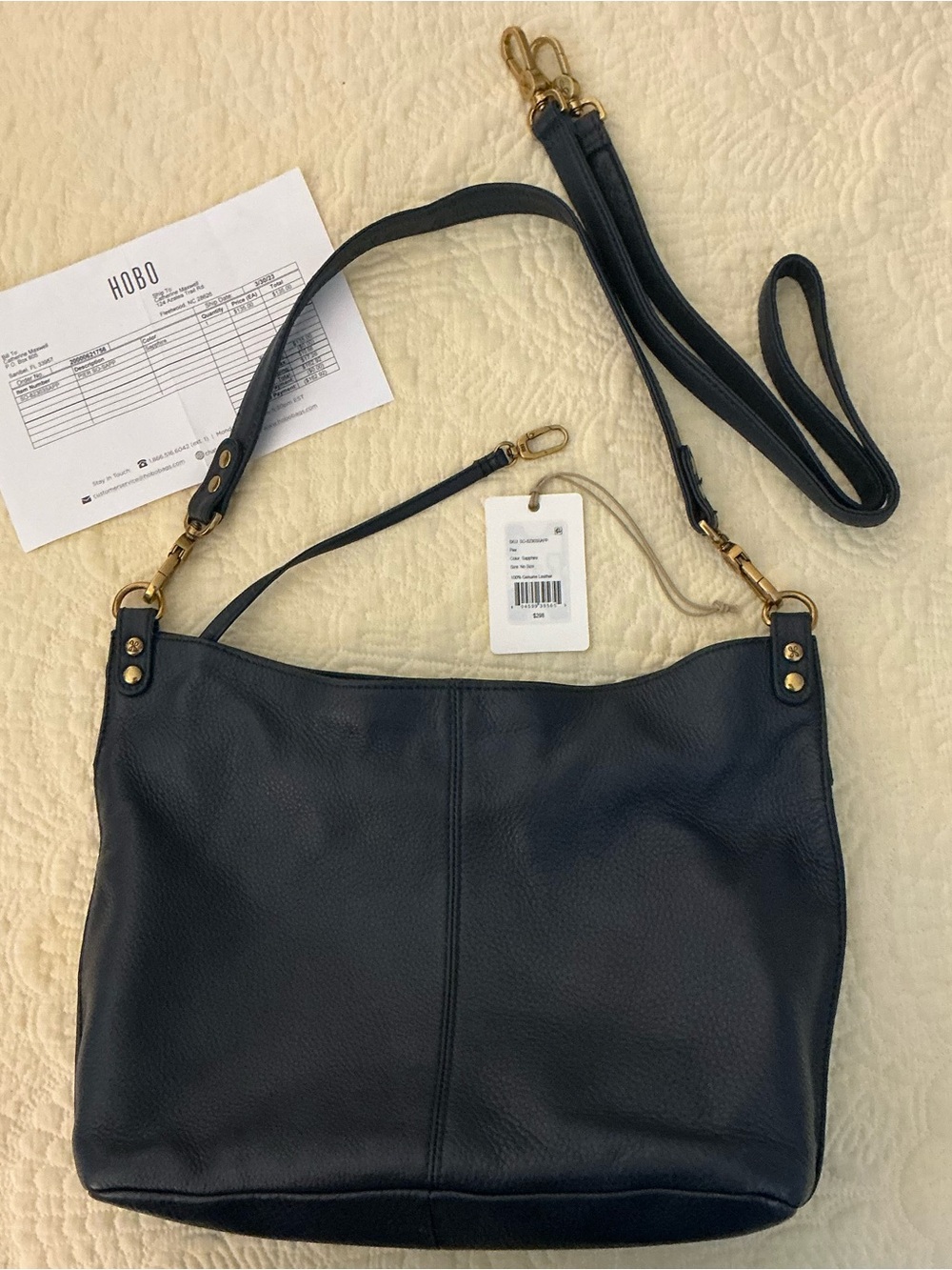 HOBO Navy Pebbled Leather PIER Bag with Gold Hardware - Picture 3 of 6